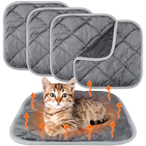 4 Pack Self Heating Cat Pad Self Warming Dog Mat Reflects Body Heat Extra Warm Thermal Pet Pad Washable Dog Cat Bed Crate Bed Mat Blanket (16 x 16 Inch / Gray)
