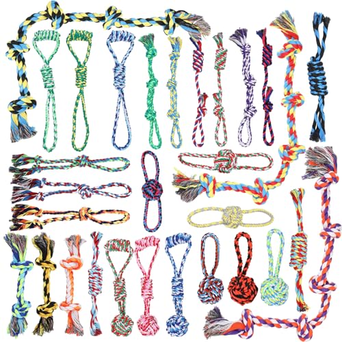 30 Pcs Rope Dog Toys for Aggressive Chewers Heavy Duty Dog Chew Toys for Medium Large Dog Cotton Dog Toys War Dog Toy for Teeth Cleaning