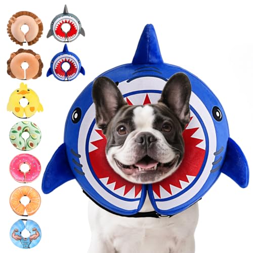 Inflatable Dog Cone Collar (Blue Shark / M+ (Neck:13-15in))