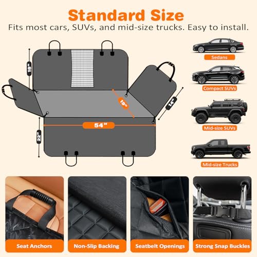 Dog Car Seat Cover for Back Seat (Jet Black / Standard - 54" Length)