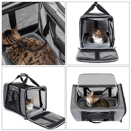 Cat Carrier Soft for Medium or Large Cats for Car Travel Camping (17.7"L x 11.0"W x 11.0"H / 1.0 Grey)