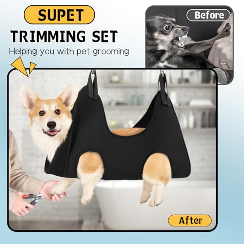 Dog Grooming Hammock for Nail Trimming (L（ Max 60 Lb：Leg space: 10.8"-21.0"） / Black)