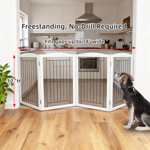 Freestanding Foldable Dog Gate (White / 【4 Panels】80''w x 32''h)