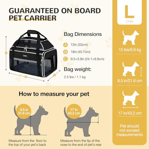 Top Expandable Pet Carrier 18x13x9.5 Inch Southwest Frontier Airline Approved Soft Sided Underseat to 15lbs Travel Carriers for Small Cats Dogs with Locking Safety Zippers Anti (Black)