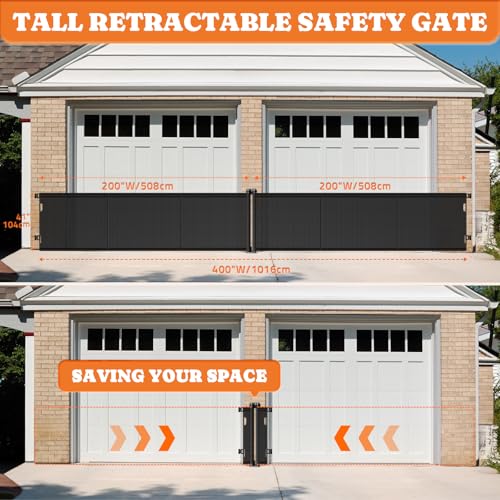 2-in-1 Retractable Baby Gates 41" Tall, Both Side Up to 200" Wide, Black (Black / 41" Tall x 400" Wide(2-in-1))