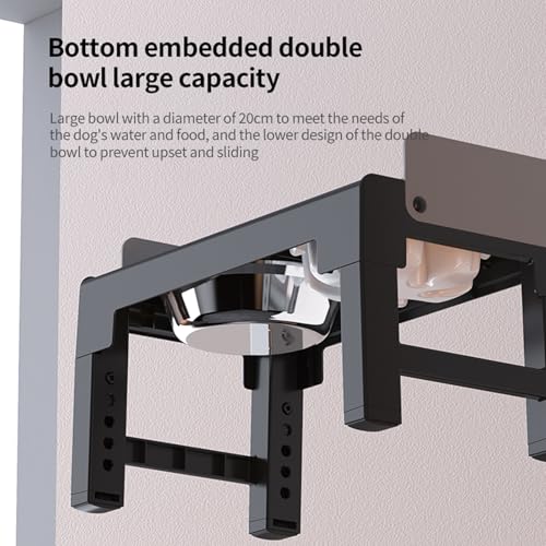 Elevated Dog Bowls for Medium and Large Dogs (1 Slow Feeder Bowl + 1 Stainless Steel Bowl / Grey)