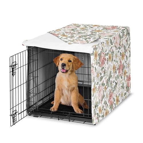 42in. Medium Large Dog Crate Cover (Vintage Floral Pink and Green / 42.0"L x 30.0"W x 28.5"H)