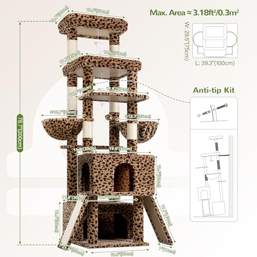 Z78 Heavy Duty Cat Tree for 20lbs Large Adult Cats (Leopard Print / 78 inch)