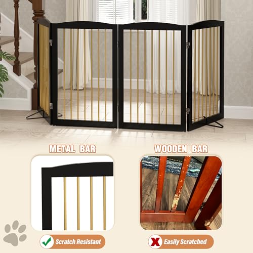 Freestanding Pet Gate for Dogs (32" Height-4 Panel / Black & Gold)