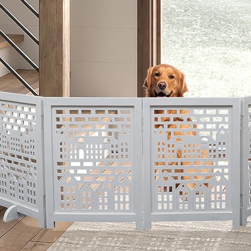 Freestanding Pet Gate for Dogs (White Antique / 72X22.5"_4Panel)