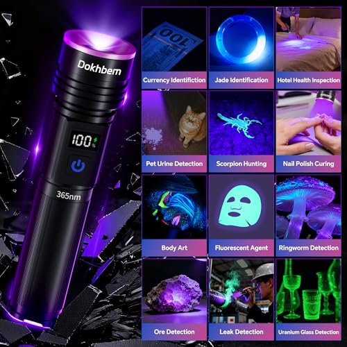 365nm UV Light Flashlight Rechargeable Black Light for Pet Urine Detection (1PACK)