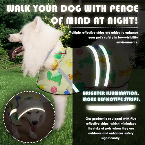 Dog Raincoat Adjustable Rain Jacket with Hooded Double Layer for Large Medium Small Dogs Puppies (Dino Yellow / X-Large)