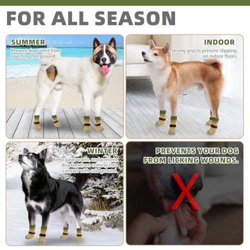 Dog Socks Shoes for Hot Pavement to Prevent Licking Paws (green / Small (4 Pack))