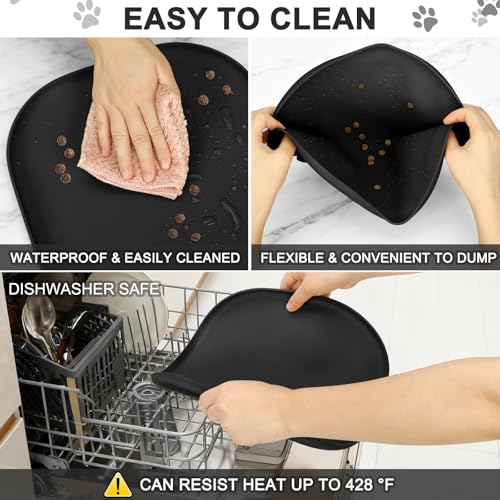 Waterproof Silicone Pet Food Mat with Raised Edge for Dog & Cat (Black / 12"L x 12"W)