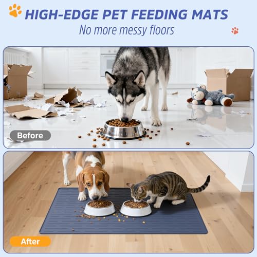Large Dog Mats for Food and Water (Blue / 32"L x 24"W)