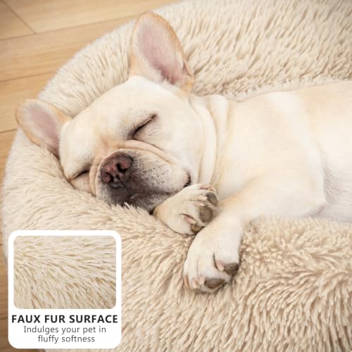 Orthopedic Dog Bed Comfortable Donut Cuddler Round Pet Beds Ultra Soft Washable Dog and Cat Cushion Bed (S-PLUS(27''x 27'') / Ivory Beige)