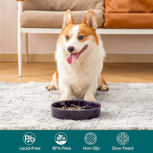 Ceramic Slow Feeder Dog Bowls (M-1.5 Cups / Purple)
