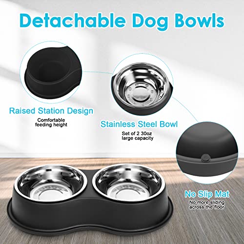 Stainless Steel Dog Bowls Double Non (Large-34oz / 1.Black)