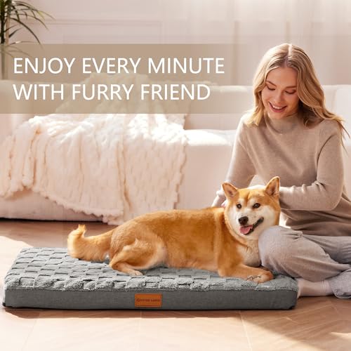 Orthopedic Large Dog Bed Washable Pet Crate Mat 42''X28'' Grey (Grey / 42"L x 28"W x 3.5"Th)