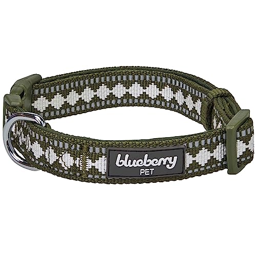 3 Colors 3M Reflective Jacquard Neoprene Padded Adjustable Dog Collar (Small / Polyester Buckle- Olive)