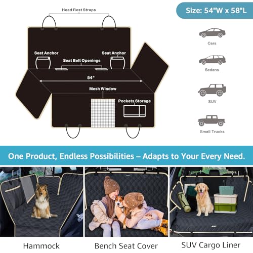 Dog Car Seat Covers for Back Seat with 2 Seat Belts (Standard / Black)
