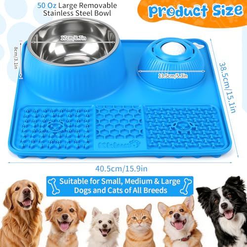 Dog Lick Bowl with Rolling Ball for Liquid and Thick Treat (Blue)