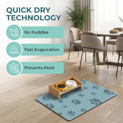 Pet Feeding Mat Dog Cat Food Mat Absorbent No Stains Quick Dry Rubber Bottom Anti (Gray Blue-JY / 16"×24")