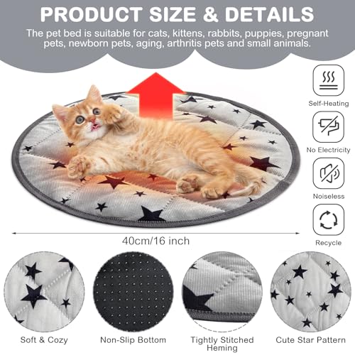 4 Pack Self Warming Cat Bed Self Heating Cat Mat Star Pattern Soft Dog Crate Pad Thermal Pet Mat Anti Slip Kennel Dog Washable Warming Bed for Outdoor Indoor (15.7 Inch / Gray)