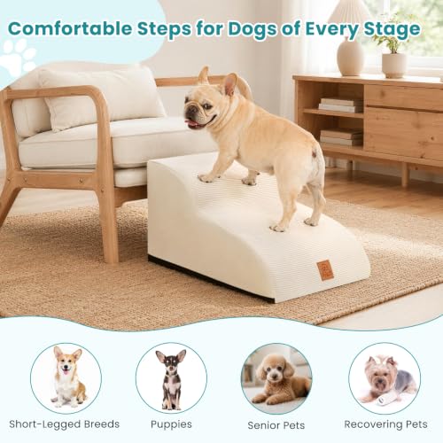 Dog Stairs for Small Dogs and Cats (Beige / 2-Step (H11.8))
