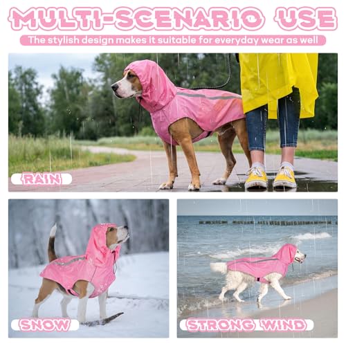 Pink Dog Raincoat with Reflective Strip Hoodie (XXL / Pink)