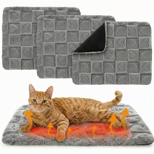 3 Pack Self Warming Cat Bed Mat Self Heating Dog Pad Reflects Body Warm Thermal Pet Pad Washable Non Slip Crate Kennel Bed Mat for Indoor Outdoor (Gray)