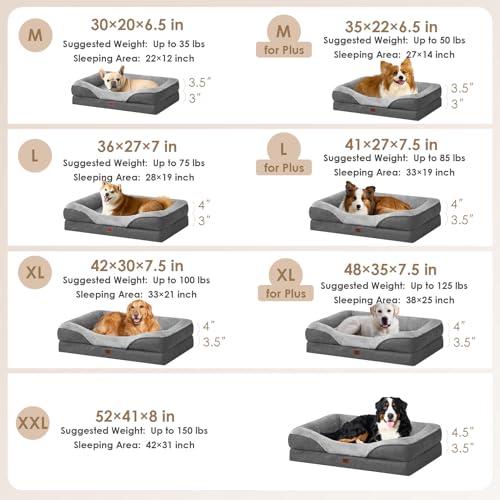 Orthopedic XL Dog Bed for Large Dog (Grey / 48x35x7.5)