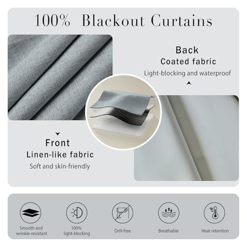 100% Blackout Self Adhesive Curtains (59"W x 60"L (Pack of 1) / Light Grey)