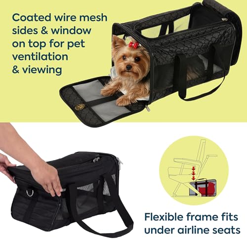 Pet Carrier Airline Approved with Spring Wire Frame (19.0"L x 11.8"W x 11.5"H / Black Lattice)