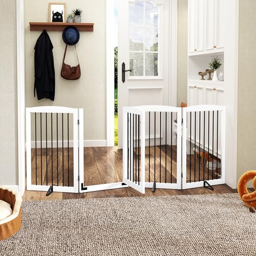 Freestanding Dog Gates with Door Walk Through (4 Panel 32" / White & Black)