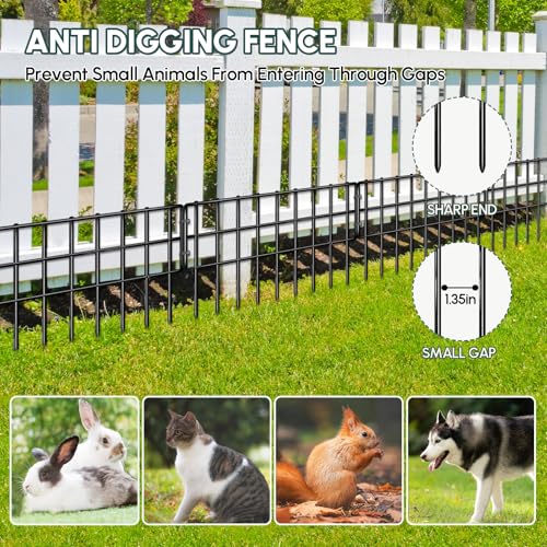 42.5ft (L) x 13in (H) Garden Fence Animal Barrier, 30 Panels No Dig Fence for Dogs, 1.35in Gap Rustproof Metal Decorative Garden Fencing, Anti Digging Barrier Ground Defense Border for Outdoor, Yard (Black / 30 panels, 42.5ft(L)×13in(H) Black)