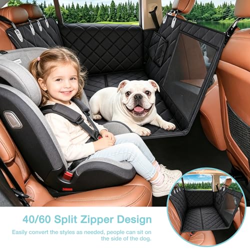 Waterproof Hard Bottom Car Seat Cover for Dogs with 2 Dog Seat Belts (Hard Bottom Black / Standard)