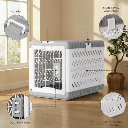 Collapsible Dog Crate for Medium (Grey / 28.0"L x 18.3"W x 20.9"H)
