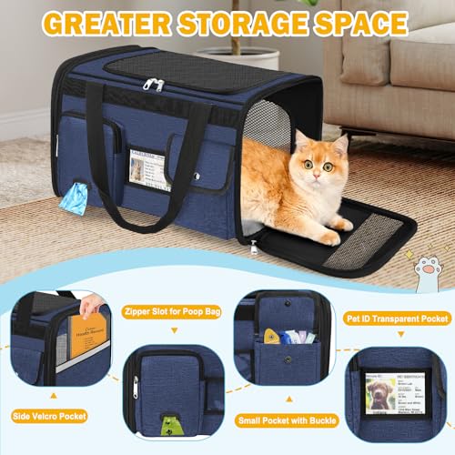 Large Cat Carrier Soft Sided Travel Pet Carrier Airline Approved (Navy Blue)
