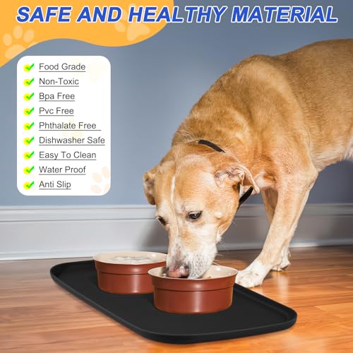 Waterproof Silicone Pet Food Mat with Raised Edge for Dog & Cat (Black / 22"L x 14"W)