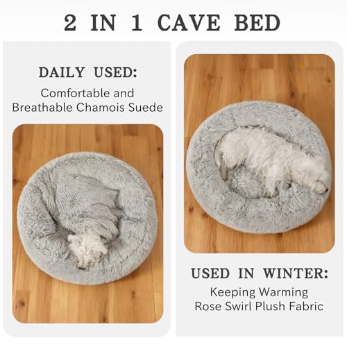Calming Donut Dog Bed (Grey / Medium 25.5''x25.5''x9'')