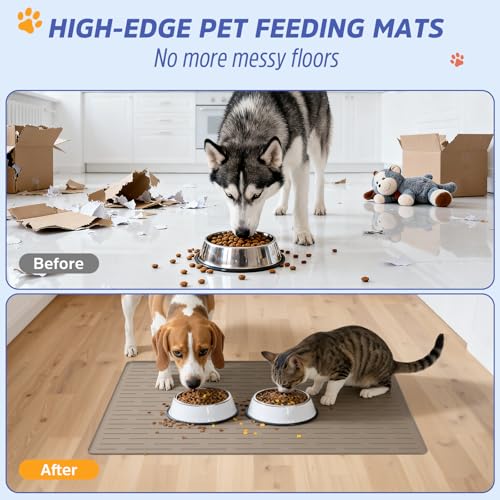 Large Dog Mats for Food and Water (Light Brown / 40"L x 30"W)