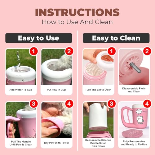 Semi Automatic Paw Cleaner for Small Medium Dog Breeds (Pink / Medium)