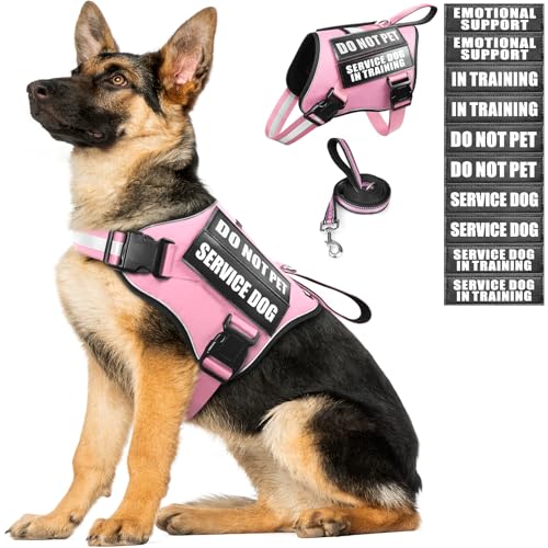 Service Dog Vest Harness and Leash Set+10 Patches (Extra-large / Pink)