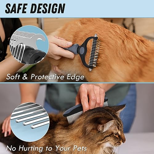 Pet Grooming Brush and Metal Comb Combo for Dogs & Cats (Gray)