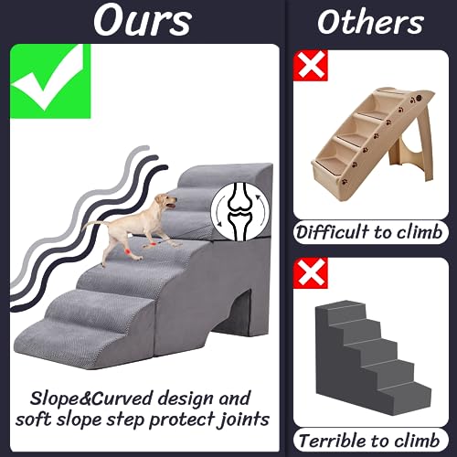 7 Step 33D Foam Dog Stair for High Beds 32 inches Tall (Grey 32" H)
