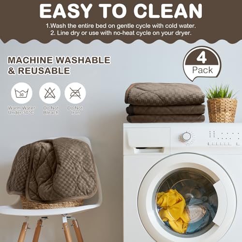 4 Pack Self Warming Cat Mat Self Heating Cat Pad Warm Thermal Pet Bed Washable Dog Crate Pad Body Heat Dog Bed Mat Blanket Non Slip Bottom for Outdoor Indoor Pets (16 x 20 Inch / Coffee)