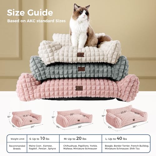Cat Couch Bed with Fluffy Faux Rabbit Fur for Indoor Cats (Pink / Medium: 30"L x 20"W x 10"Th)