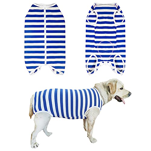 Dog’s Recovery Suit Post Surgery Shirt for Female Male Dog (2xl / blue white stripe)