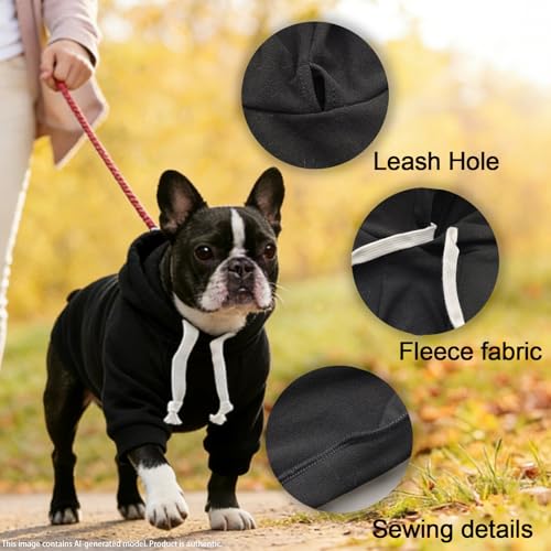 Fleece Dog Hoodie with Leash Hole Dog Clothes for Small to Large Dogs (Black / XX-Large)